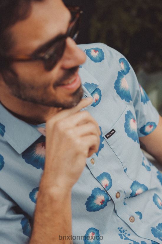 Brixton vestir azul polvoriento/azul pacífico/rosa coral hombres camisa tejida con estampado charter DV42H10