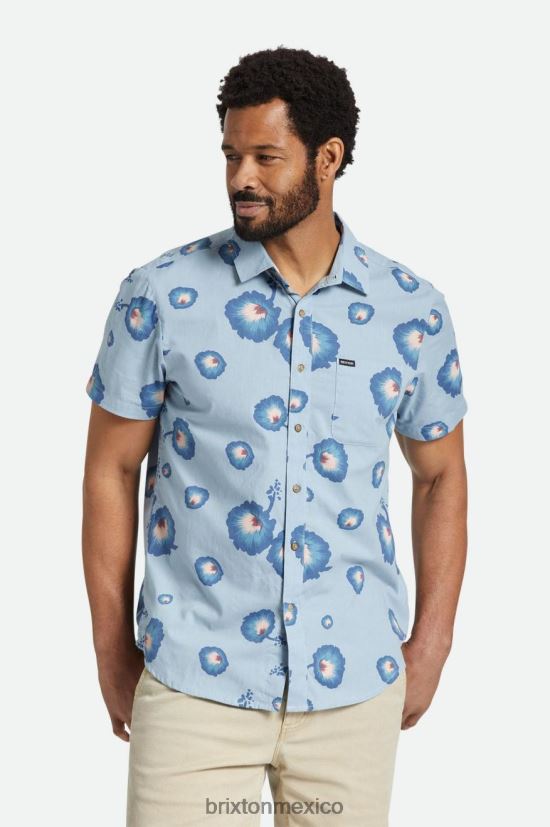 Brixton vestir azul polvoriento/azul pacífico/rosa coral hombres camisa tejida con estampado charter DV42H10