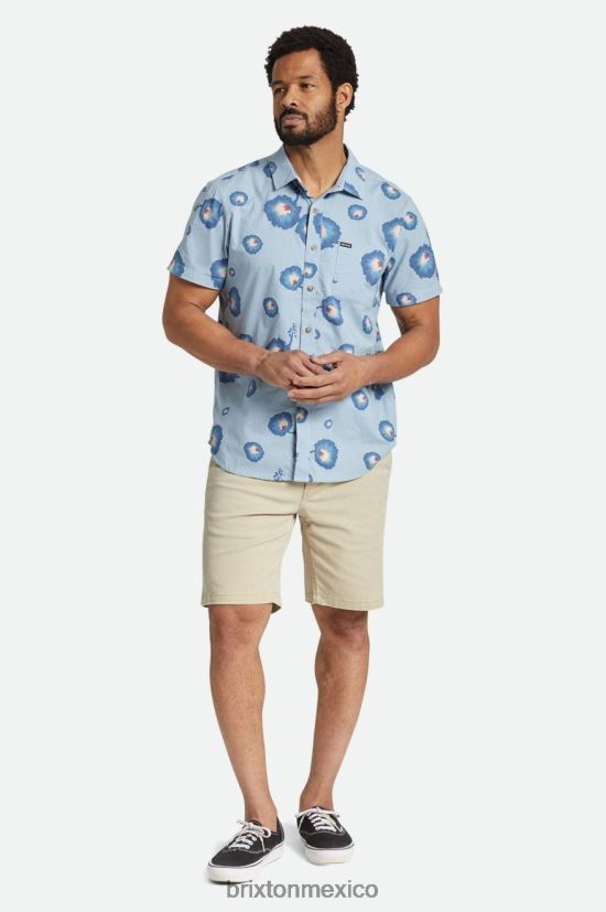 Brixton vestir azul polvoriento/azul pacífico/rosa coral hombres camisa tejida con estampado charter DV42H10