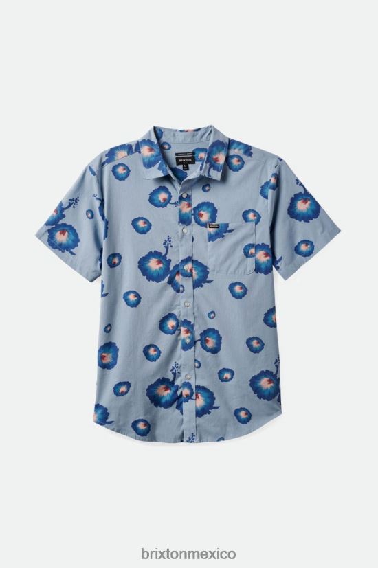 Brixton vestir azul polvoriento/azul pacífico/rosa coral hombres camisa tejida con estampado charter DV42H10
