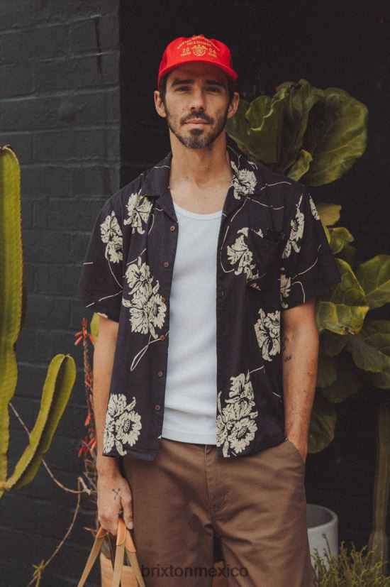 Brixton vestir negro lavado/blanco roto hombres camisa bunker slub s/s DV42H3