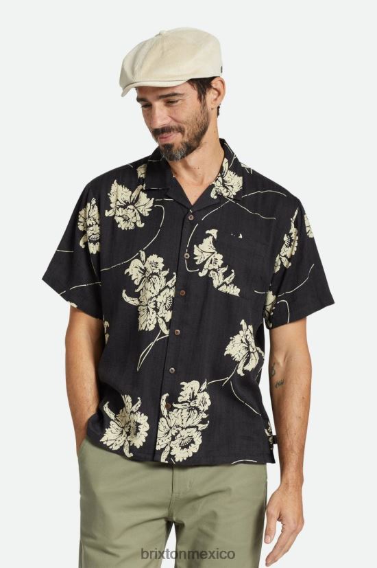 Brixton vestir negro lavado/blanco roto hombres camisa bunker slub s/s DV42H3