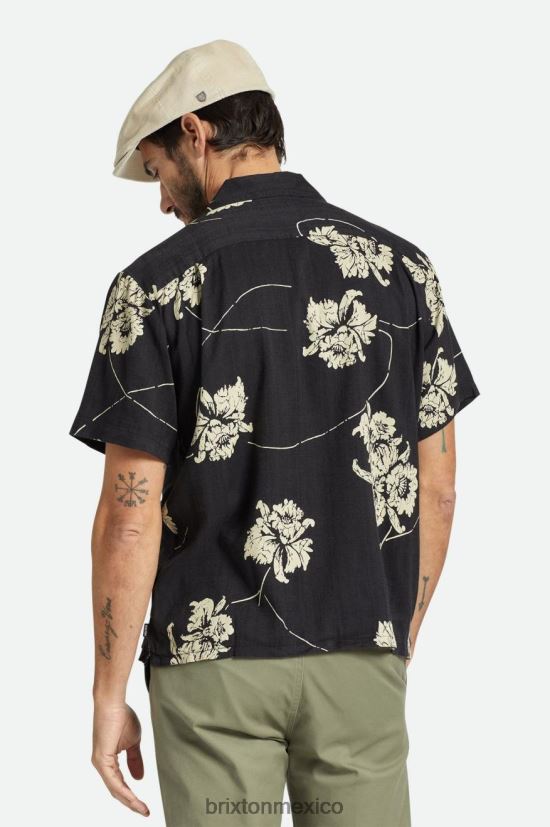 Brixton vestir negro lavado/blanco roto hombres camisa bunker slub s/s DV42H3