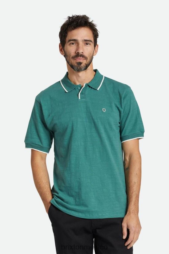 Brixton vestir abeto/blanco hueso hombres polo apropiado slub s/s DV42H120