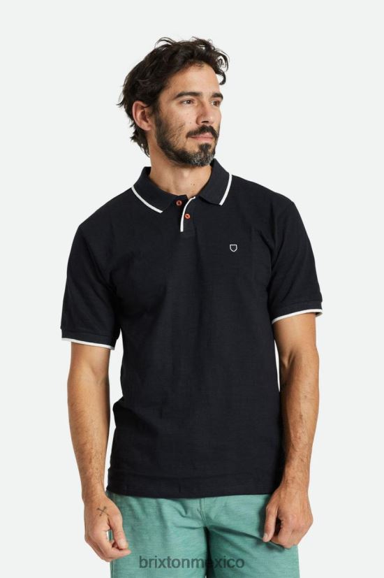 Brixton vestir negro lavado/blanco roto hombres polo apropiado slub s/s DV42H119