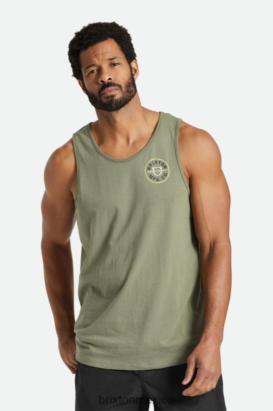 Brixton vestir excedente de aceituna hombres camiseta sin mangas con escudo DV42H126