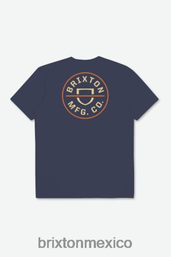 Brixton vestir azul marino lavado/paja/naranja paraíso hombres Camiseta estándar Crest II S/S DV42H54