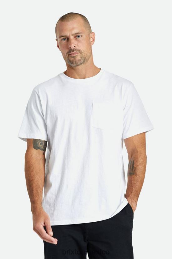 Brixton vestir blanco hombres camiseta de algodón prémium con bolsillo s/s DV42H67