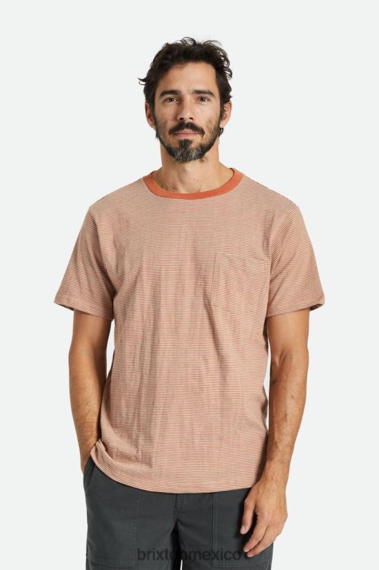 Brixton vestir naranja paraíso/gris mineral hombres camiseta con bolsillo de manga larga flameada DV42H71