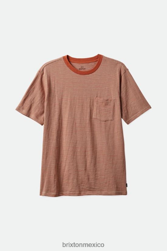Brixton vestir naranja paraíso/gris mineral hombres camiseta con bolsillo de manga larga flameada DV42H71