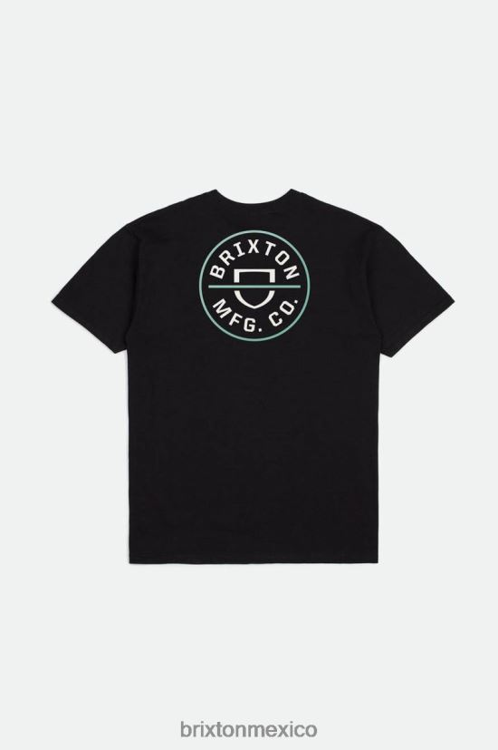 Brixton vestir negro/blanco roto/jade hombres Camiseta estándar Crest II S/S DV42H56