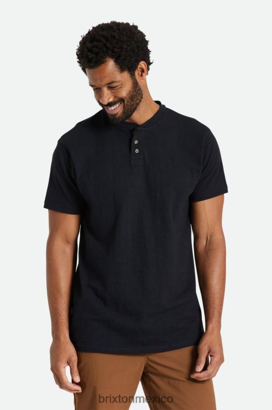 Brixton vestir negro hombres camiseta básica flameada manga henley DV42H93