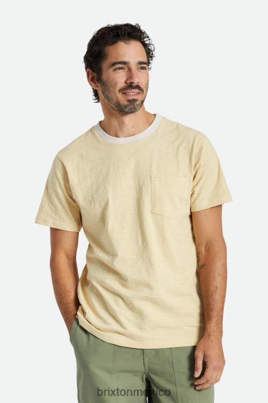 Brixton vestir sombrero blanco/paja hombres camiseta con bolsillo de manga larga flameada DV42H72