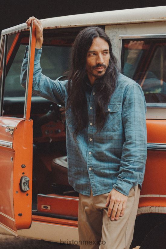 Brixton vestir cielo azul/bronce hombres bowery verano peso l / s tejido DV42H15