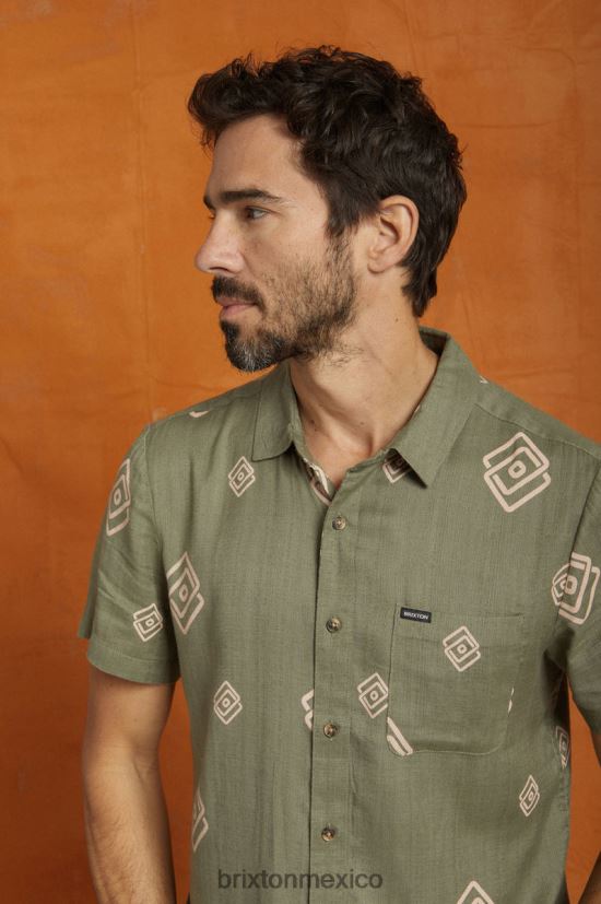 Brixton vestir excedente verde oliva/rosa coral hombres charter slub s / s tejido DV42H2